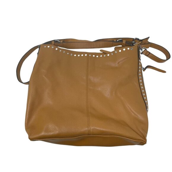 Chillx Tan Faux Leather Studded Shoulder Bag  Multiple Compartments Purse - Picture 1 of 9